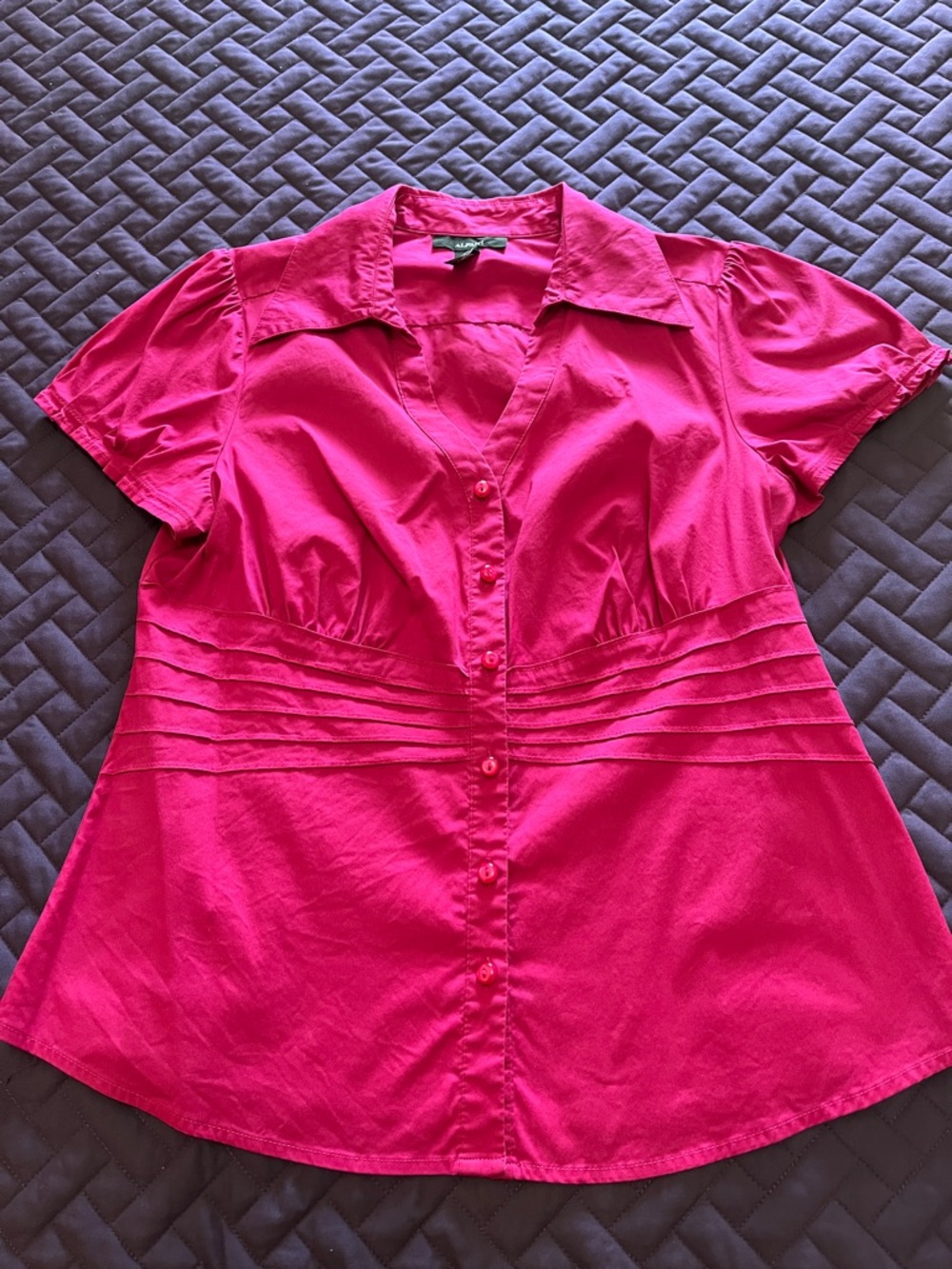 Alfani Hot Pink Short-Sleeve Button-Front Pintuck Blouse
